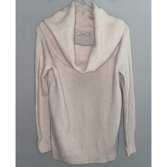 LOFT Sweater Womens Medium Pink Wool Blend Knit Cowl Neck Button Detail Cuff - Picture 1 of 15